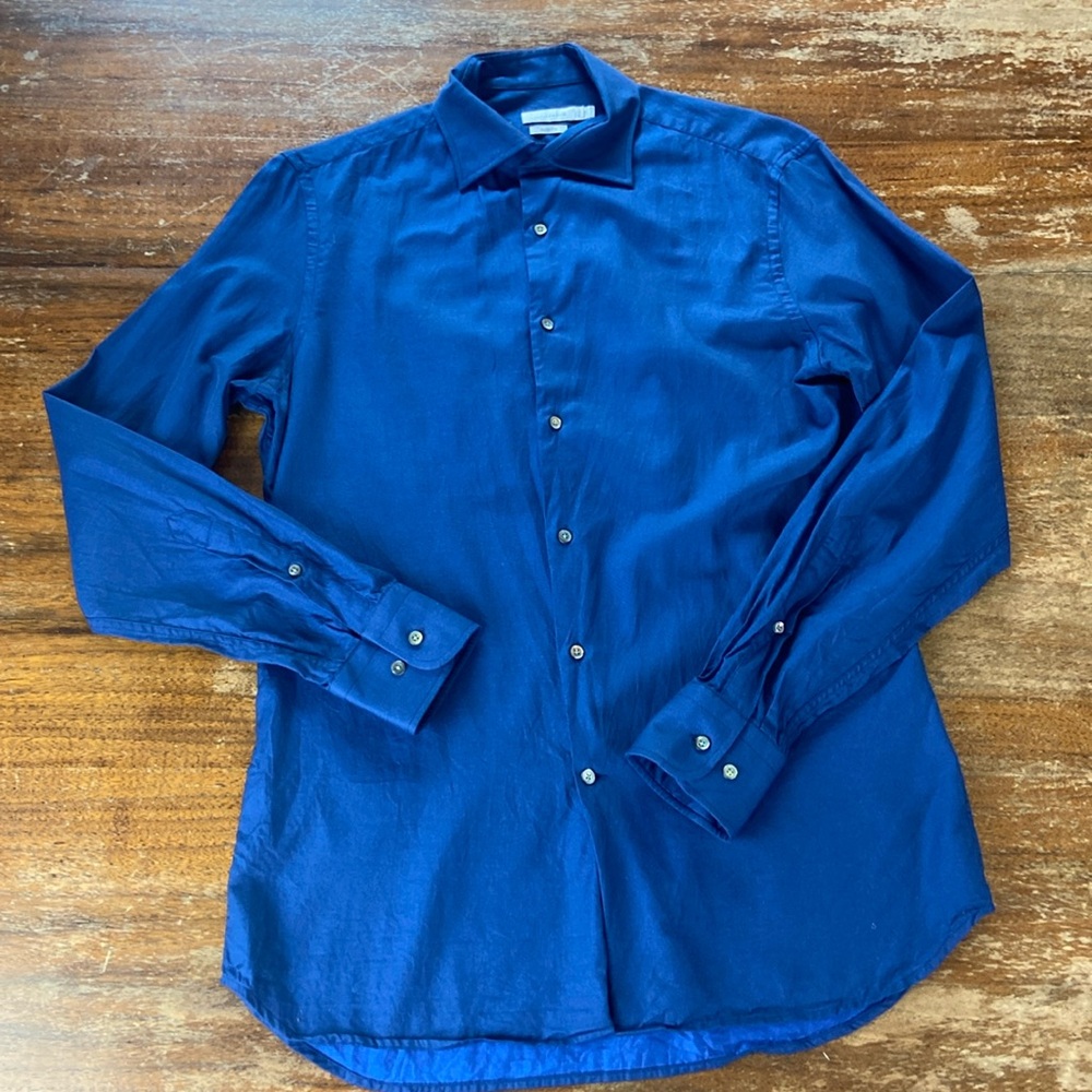 J Lindeberg Slim Fit Men’s Button Down Dress Shirt Blue Cotton 39/15.5